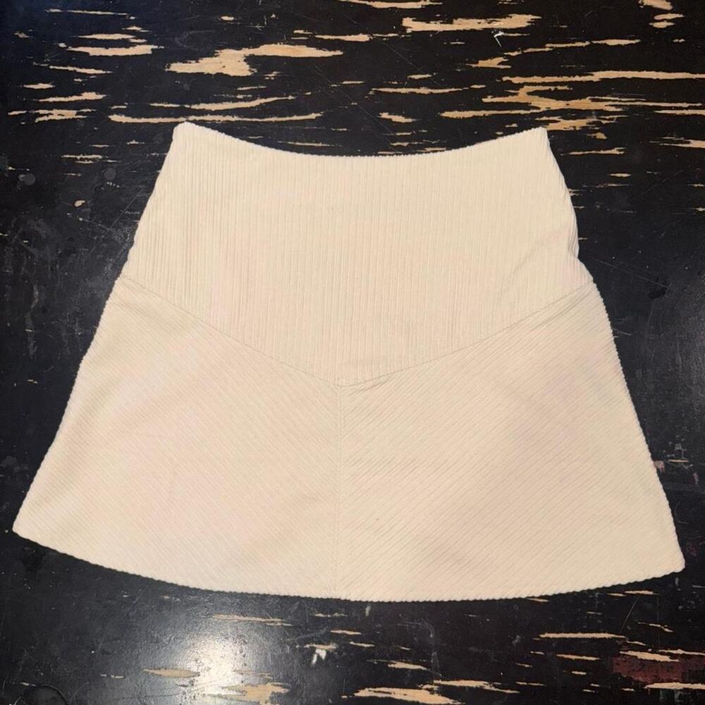 Cream Corduroy Mini Skirt Skater Style Capsule Neutral Basic Preppy Academia S